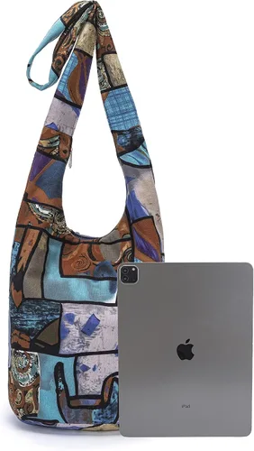 Vista 159 de Bolsa de hombro para mujer, de lona en estilo hippie/bohemio para llevar cruzada al hombro, disponible en diferentes colores y estampados