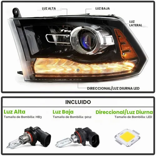 Vista 2 de ACANII - Para [modelo de estilo proyector] 2013-2018 Dodge Ram 1500 2500 3500 Faros delanteros negros montaje izquierdo+derecho