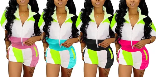 Vista 6 de VOIKERDR Conjunto de 2 piezas para mujer, conjunto ligero rompevientos sin botones, chaqueta corta