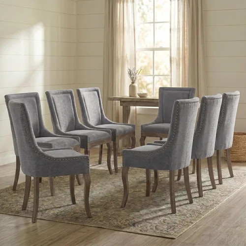 Vista 43 de Juego de 2 sillas de comedor tapizadas, sillas de cocina de tela con ribete de cabeza de clavo, sillas de cocina y comedor con respaldo alto, patas