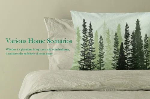 Vista 3 de Healbrighting Fundas de almohada verde bosque, bosque, bosques, árboles de coníferas, decoración del hogar, 12 x 16 pulgadas, patrón de un lado