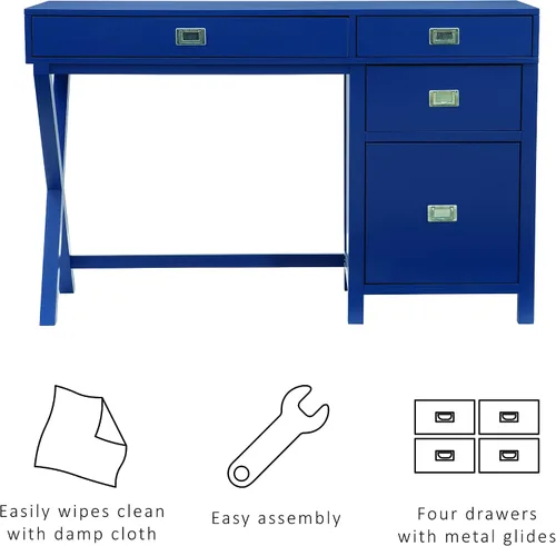 Vista 18 de Linon Sadie - Escritorio de almacenamiento lateral clásico moderno azul marino