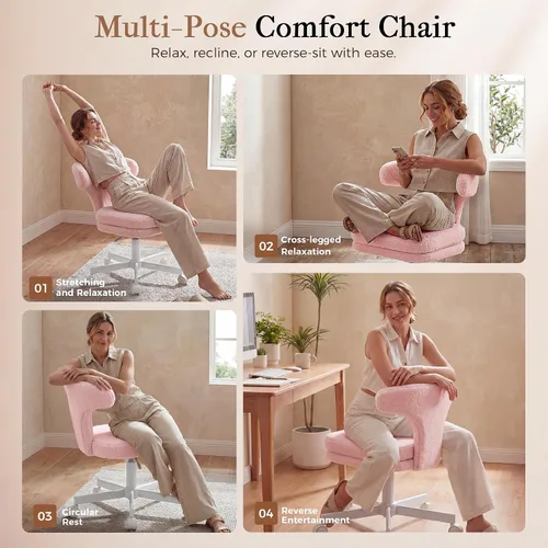 Vista 5 de GTPLAYER Swivel Office Desk Chair with Wheels, Adjustable Height Vanity Chair with Back Support, Comfy Rolling Stool for Home Office, Bedroom &