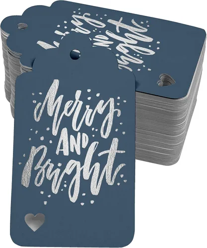 Vista 21 de Etiquetas colgantes con texto en inglés "Merry and Bright" (50 unidades)