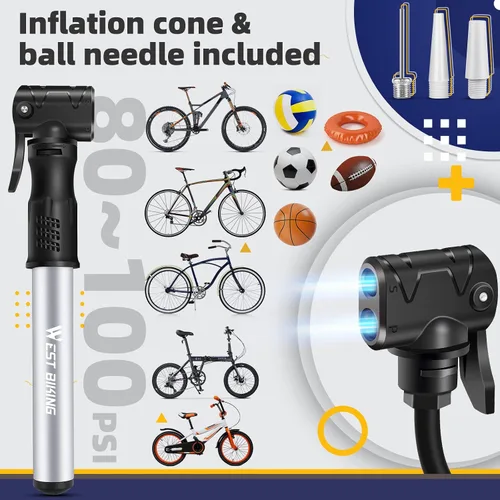 Vista 6 de Bomba de bicicleta Mini bomba de bicicleta – Bomba de ciclo de aleación de aluminio para válvula Presta y Schrader, bomba de neumáticos de bicicleta