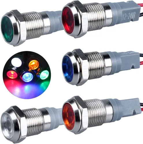 Vista 26 de 5 piezas de luz indicadora LED de 12V-24V de 6mm con orificio de montaje de 1/4" de 20mA, lámpara de señal de metal impermeable IP67 con ahorro