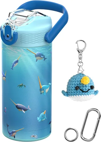 Vista 18 de MYFOREST - Botella de agua aislada para niños de 14 onzas / 13.5 fl oz, forro sin olor, 3D Touch No Plastic Taste, Surgical Steel - No Chemical
