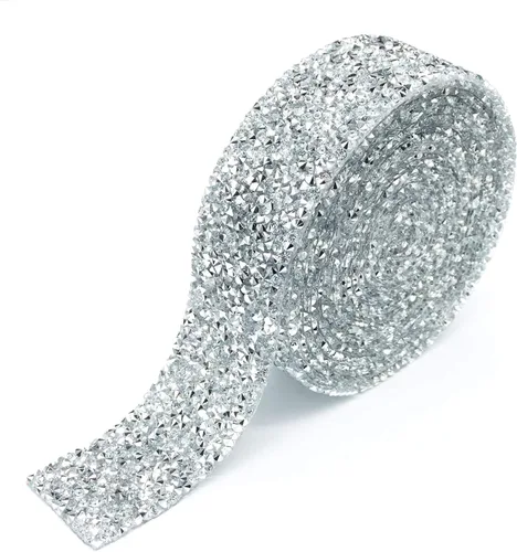 Vista 12 de Dowarm Cinta de diamantes de imitación de 3 yardas, rollo de cinta de diamantes de imitación, envoltura de malla con diamantes de imitación Negro