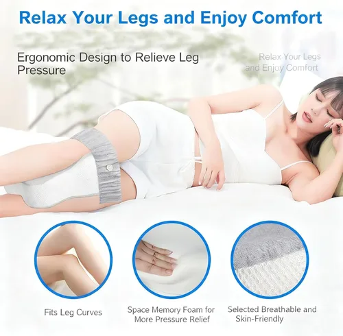 Vista 8 de Almohada de rodilla para dormir de lado, almohada grande y cómoda de espuma viscoelástica para dormir de lado, correa ajustable, almohada