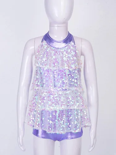 Vista 3 de Vestido de lentejuelas brillantes sin mangas para niñas y niñas, vestido con borlas y jazz latino, trajes de baile de salsa para actuación