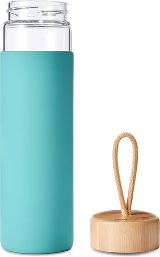 Vista 4 de Botellas de agua de vidrio de borosilicato de 20 onzas con funda de silicona, libres de BPA, aptas para lavavajillas - Botellas de vidrio Arcadia