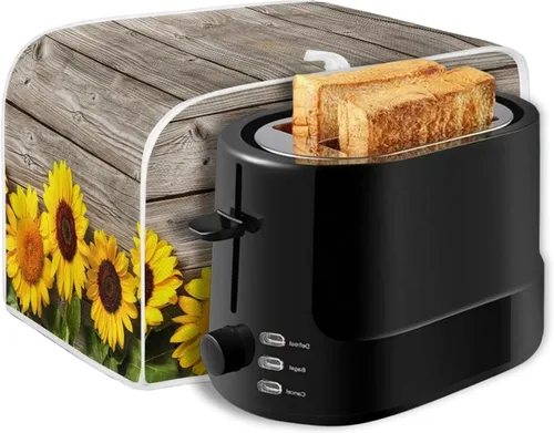 Vista 7 de Cubierta acolchada de poliéster para tostadora de tablero de madera de girasol para tostadora de dos rebanadas, protección contra el polvo