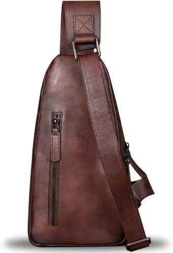 Vista 3 de IVTG Bolso bandolera de cuero genuino para hombres y mujeres, bolso cruzado de hombro en el pecho, mochila de senderismo, mochila vintage hecha a