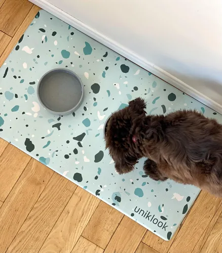 Vista 10 de Mantel individual grande para mascotas, tapete de alimentación para perros y gatos, seguro para mascotas, 28 x 16.5 pulgadas, impermeable, fácil
