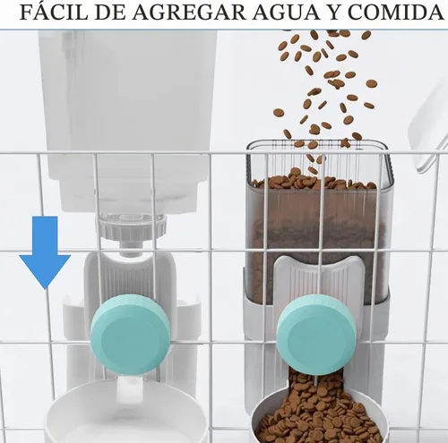 Vista 4 de kathson Juego de alimentador automático de gravedad de conejo, 35 onzas, dispensador automático de agua para alimentos, jaula para conejo Azul