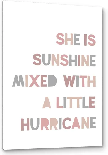 Vista 18 de PHAMTE Decoración de pared para dormitorio de niñas, arte de pared con texto en inglés «She is Sunshine Mixed with a Little Hurricane», lienzo