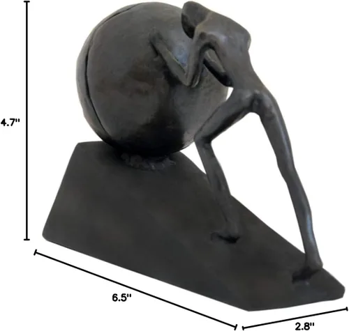 Vista 6 de Briskfeel Estatua de hierro de hombre con esfera, escultura de Sísifo de metal, decoración para el hogar y la oficina (B2 fuerte)