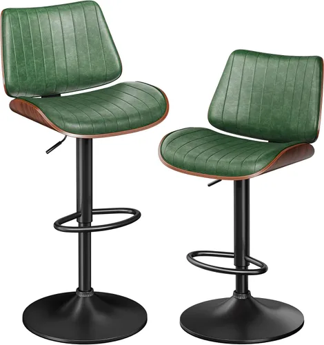 Vista 12 de YaFiti Taburetes de bar ajustables, modernas sillas giratorias de piel sintética con respaldo, taburetes de isla de cocina sin brazos, color negro