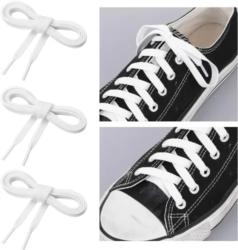 Vista 6 de 3 pares de cordones planos para zapatos deportivos, cordones planos de 516 pulgadas de ancho y 47 pulgadas de largo, cordones blancos de repuesto