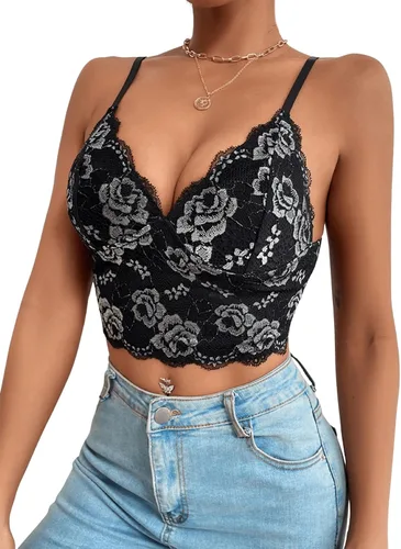Vista 5 de SHENHE Camisola de malla de encaje sin mangas con tirantes delgados para mujer