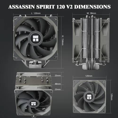 Vista 5 de Thermalright Assassin Spirit 120 V2 Plus - Enfriador de aire para CPU, 4 tubos de calor, enfriador de CPU con ventilador silencioso PWM doble