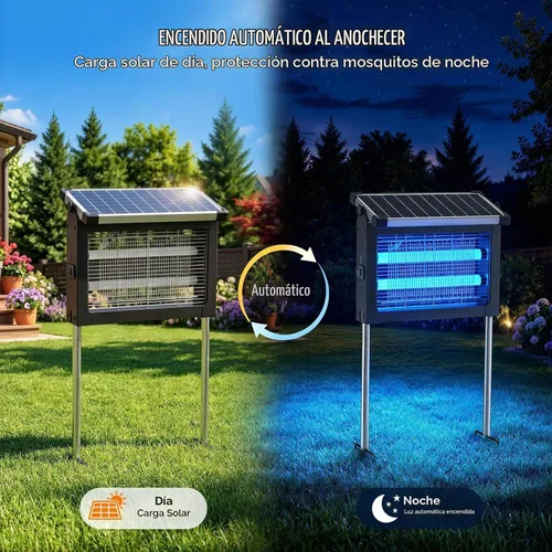 Vista 4 de Exterminador solar de insectos al aire libre, matamosquitos de 4500 V con Asesino de mosquitos eléctrico solar y USB de 10 W, modo automático, 3