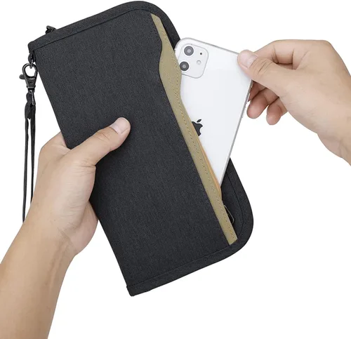 Vista 7 de Cartera de pasaporte familiar ZOPPEN RFID, porta pasaporte para mujeres/hombres, cartera de viaje con organizador de documentos y cierre, con correa