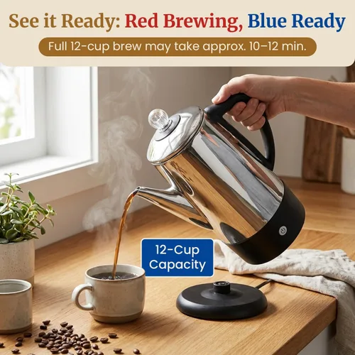 Vista 3 de Elite Gourmet Percolador eléctrico de café de 12 tazas, mantiene el calor