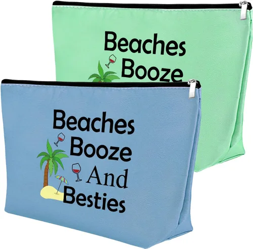 Vista 13 de Mxrymvu Regalos de playa para mujeres, bolsa de maquillaje, regalos para amantes de la playa, 2 piezas beige.