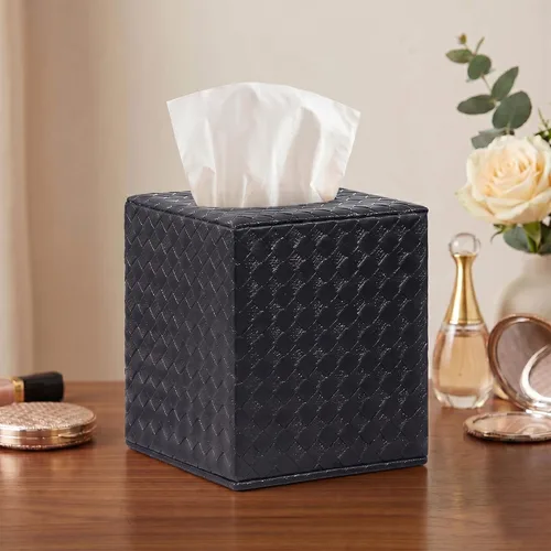 Vista 2 de Cubierta de Caja de Paños Negra, Cuadrada, Soportes de Caja de Paños para Accesorios de Baño