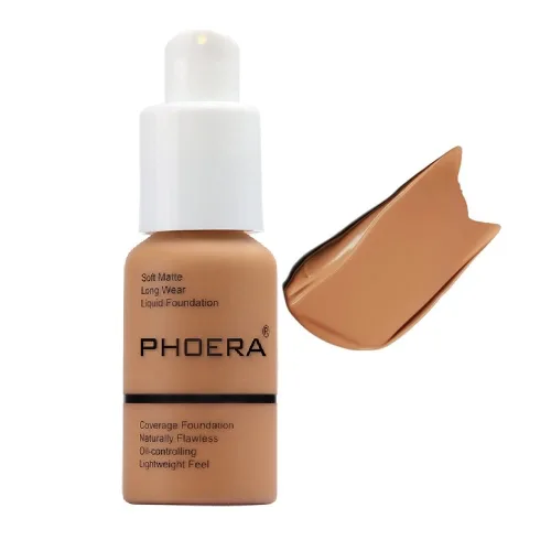 Vista 17 de PHOERA - Base de maquillaje líquida mate suave con control de aceite, cobertura total para el rostro. (101# Porcelana)