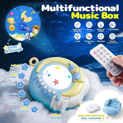 Vista 3 de Mini Tudou Cuna móvil musical para bebé con música y luces, función de temporizador, proyección, sonajero para llevar y caja de música para bebés