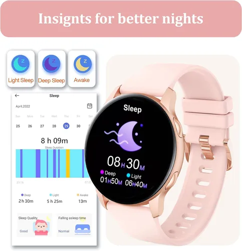 Vista 4 de Reloj inteligente para mujer, rastreador de actividad física con monitor de frecuencia cardíaca y SpO2, IP68 impermeable para hombres y mujeres