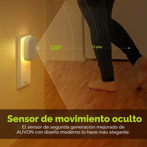 Vista 4 de AUVON - Luz nocturna LED enchufable con retroiluminación y sensor de movimiento y sensor de atardecer a amanecer, luz nocturna regulable de luz