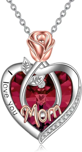 Vista 26 de Joyería de plata esterlina 925 para mujer, collar con pendiente de flor y corazón de cristal, para cumpleaños, regalos para mamá, abuela, esposa 01