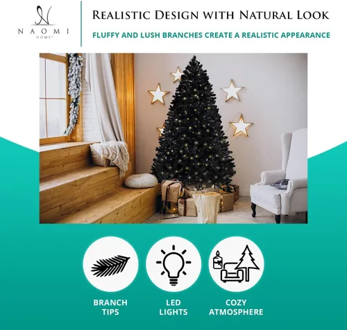 Vista 3 de Naomi Home Dakota - Árbol de Navidad negro preiluminado de 9 pies
