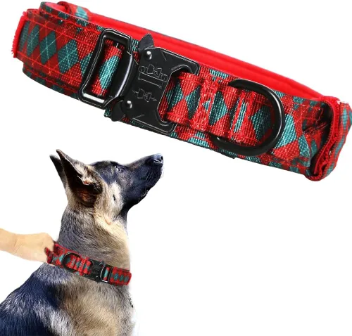 Vista 9 de Collar táctico para perro, ajustable, militar, de nailon, con asa de control y hebilla de metal resistente para perros medianos y grandes (negro, S)