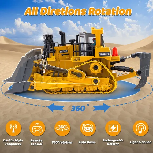 Vista 2 de Samtop Juguetes Rc Bulldozer - Vehículos de construcción de control remoto, camiones Bulldozer para niños y niños de 7 años, 8-12 - Cargador