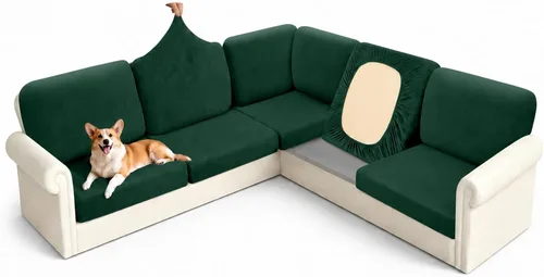 Vista 14 de Arfntevss - Fundas para sofá modular en forma de L de 5 asientos, fundas elásticas ajustadas para cojín de sofá de esquina para perros, protector