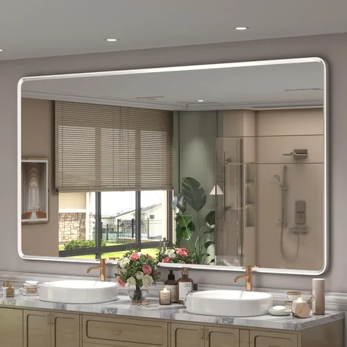 Vista 10 de Espejo rectangular con marco mate negro de 20x30 pulgadas para baño, espejo de tocador para pared de baño con esquinas redondeadas, antióxido y a