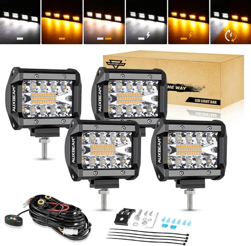 Vista 20 de Auxbeam Barra de luz LED de 3 pulgadas, 72 W, color ámbar/blanco, luces de conducción todoterreno para camión, SUV, barco, 4x4, Jeep Wrangler