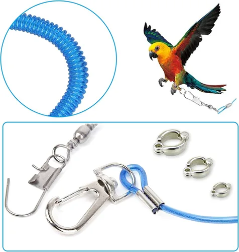Vista 5 de Wishlotus Cuerda voladora de loro, 16.4 ft, cadena de pie de loro, correa de entrenamiento para exteriores, arnés de entrenamiento elástico