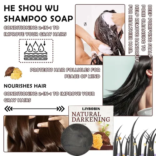 Vista 2 de 3 barras de champú para oscurecer el cabello, barra de champú oscuro para cabello gris, jabón de champú para hombres y mujeres