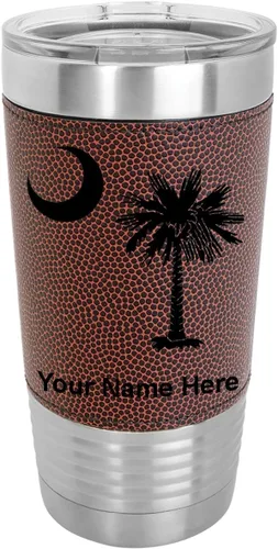 Vista 20 de LaserGram 20oz Vacuum Insulated Tumbler Mug, Flag of South Carolina, Personalized Engraving Included (Faux Leather, Baseball Style)