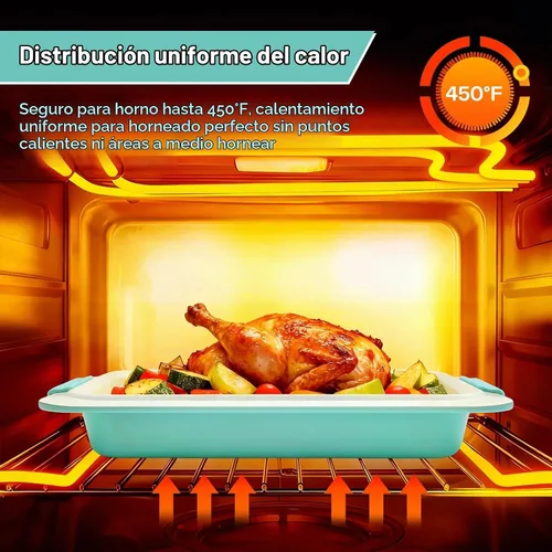 Vista 6 de Molde para hornear de 9 x 13 pulgadas con tapa, acero aluminizado, asas de silicona