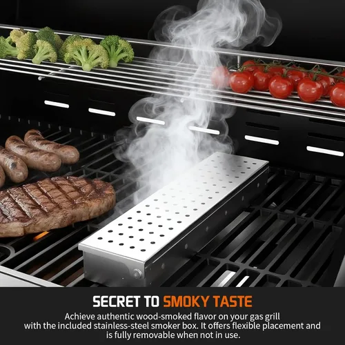 Vista 4 de Parrilla de gas propano, parrilla de barbacoa de acero inoxidable 4+1 con quemador lateral infrarrojo para cocinar al aire libre, color negro