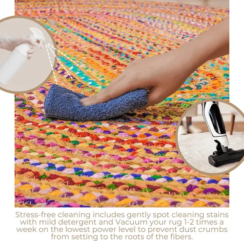 Vista 6 de RAJRANG - Alfombra reversible grande de yute chindi, alfombra circular de algodón, multicolor, redonda, 6 pies