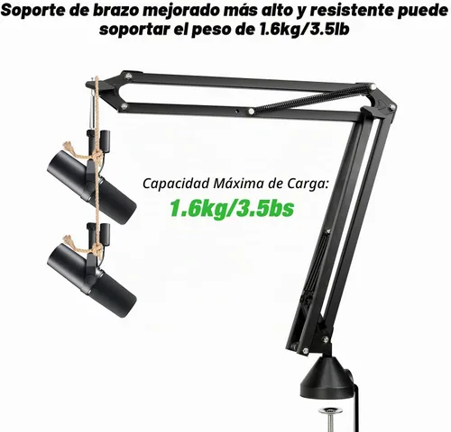Vista 4 de Para Shure SM7B Boom Arm - Soporte de micrófono con 2 cubiertas de micrófono para reducir los ruidos del viento, gestión de cables y filtro pop
