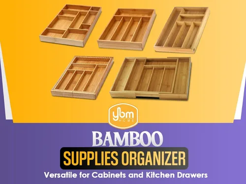 Vista 3 de YBM HOME Bandeja de cubiertos de bambú con 5 compartimentos, 338