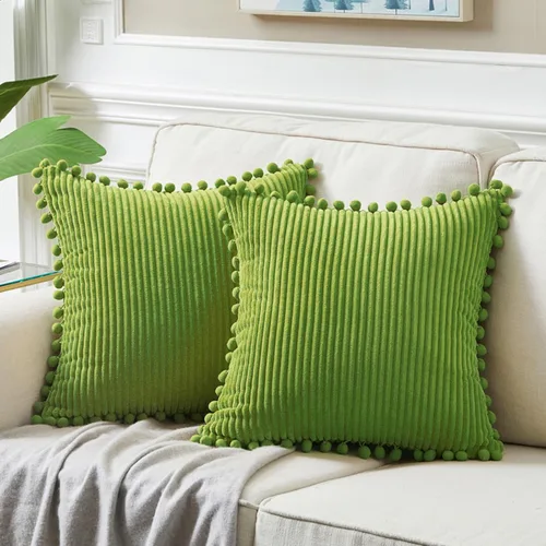Vista 9 de Fancy Homi Juego de 2 fundas de almohada decorativas negras de 12 x 12 pulgadas con pompones para sofá y cama, decoración moderna de estilo bohemio